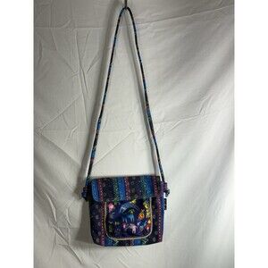 Laurel Burch Mythical Dogs Canvas Purple/Blue Crossbody NWOT Sz 9X2X10